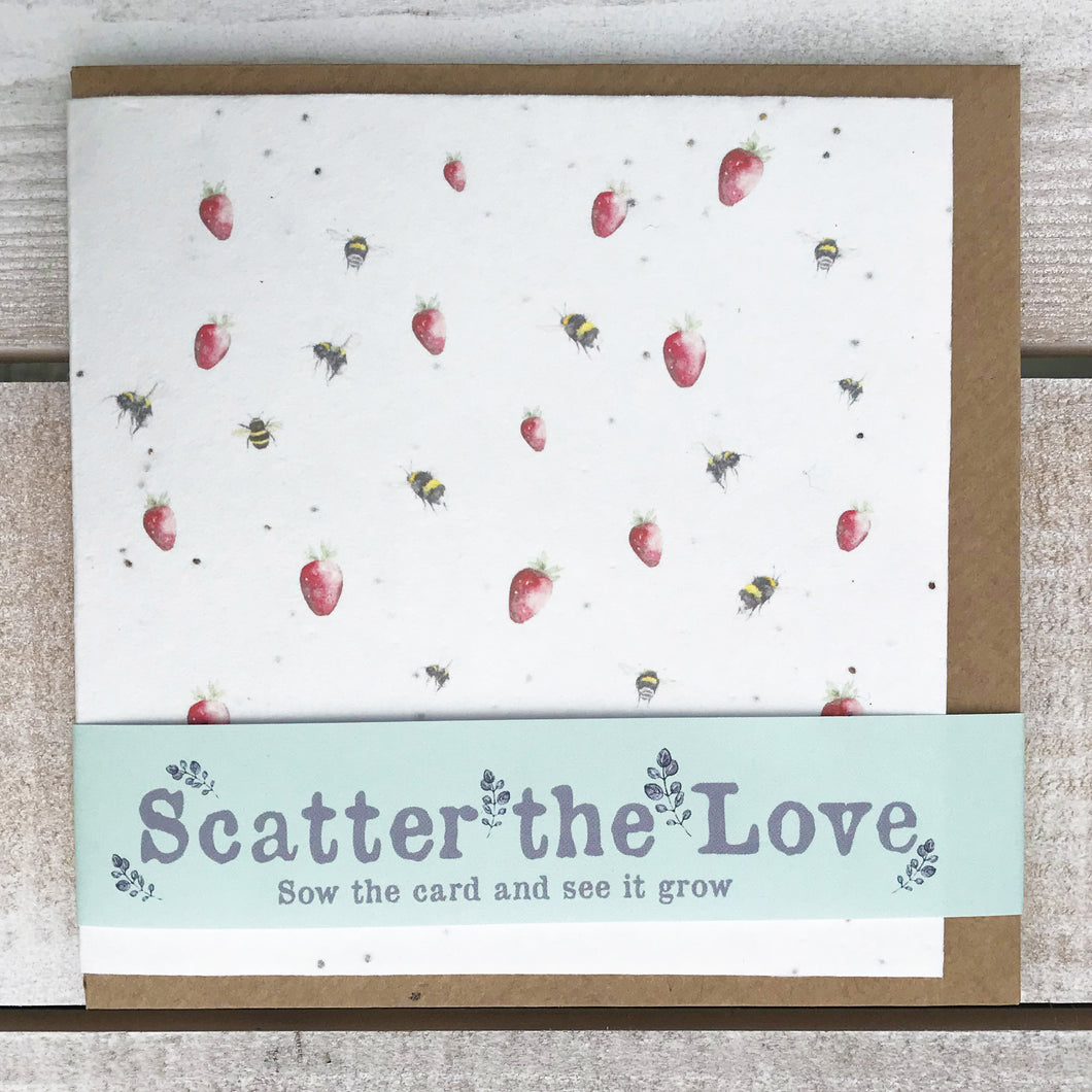 Scatter the Love Plantable Bees & Strawberries Seed Card Crumble & Core