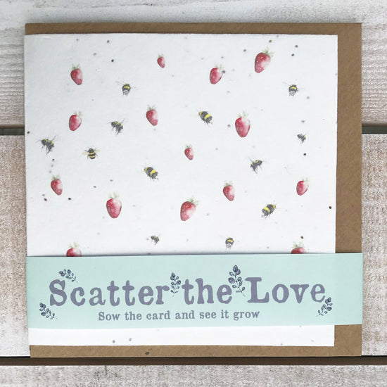 Scatter the Love Plantable Bees & Strawberries Seed Card Greeting & Note Cards Crumble and Core   
