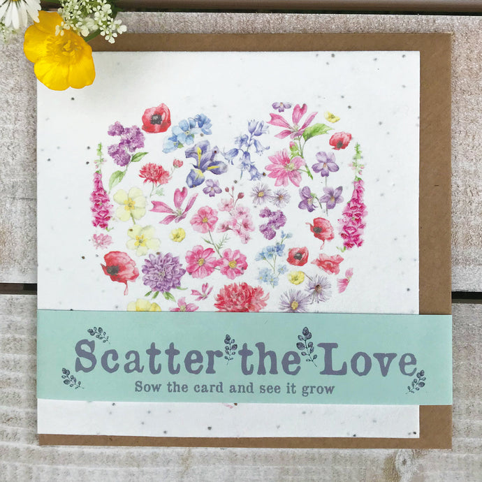 Scatter the Love Plantable Floral Heart Seed Card Crumble & Core