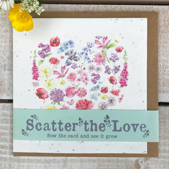 Scatter the Love Plantable Floral Heart Seed Card Greeting & Note Cards Crumble and Core   
